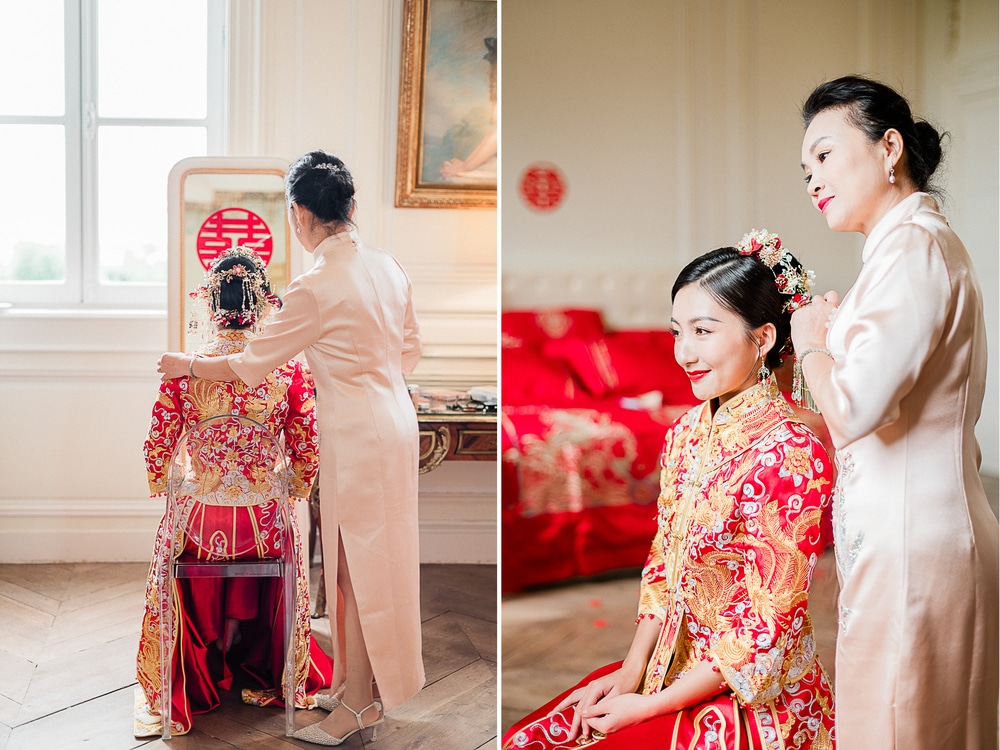 Préparatifs d'un mariage de tradition chinoise au Château de Varennes en Bourgogne