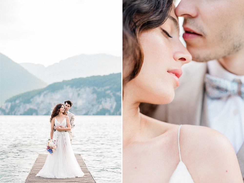 Séance photo de couple au bord du lac d'Annecy