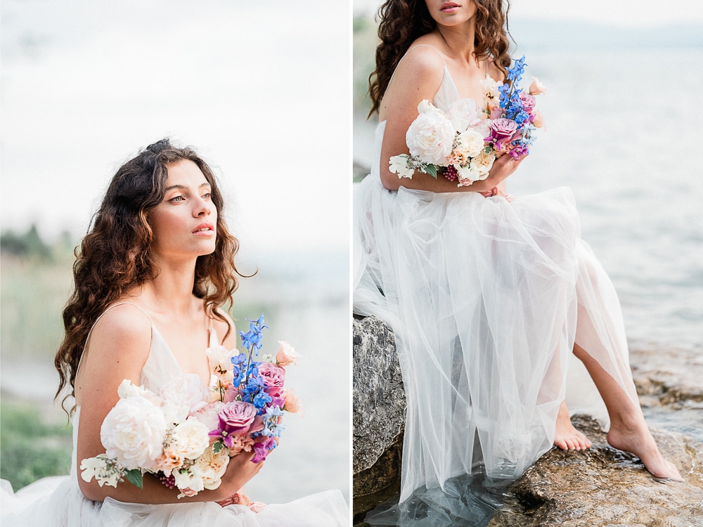 Shoot éditorial au Lac d'Annecy sur le thème du mariage, situé en Haute-Savoie, au cœur de la région Auvergne-Rhône-Alpes