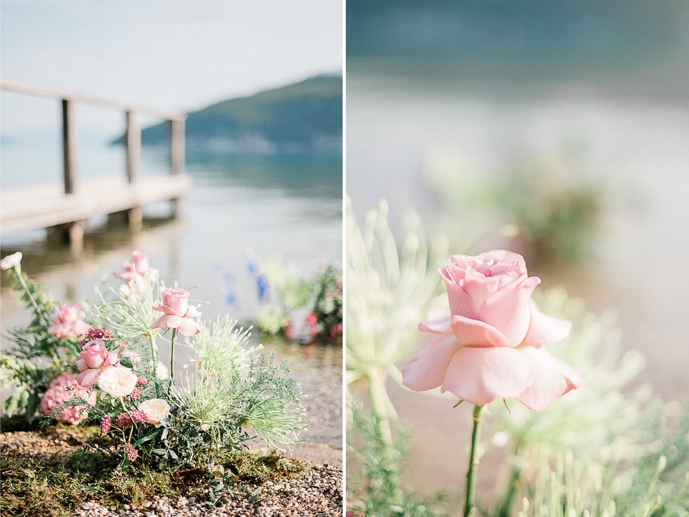 Décoration florale pour un mariage au bord du lac d'Annecy